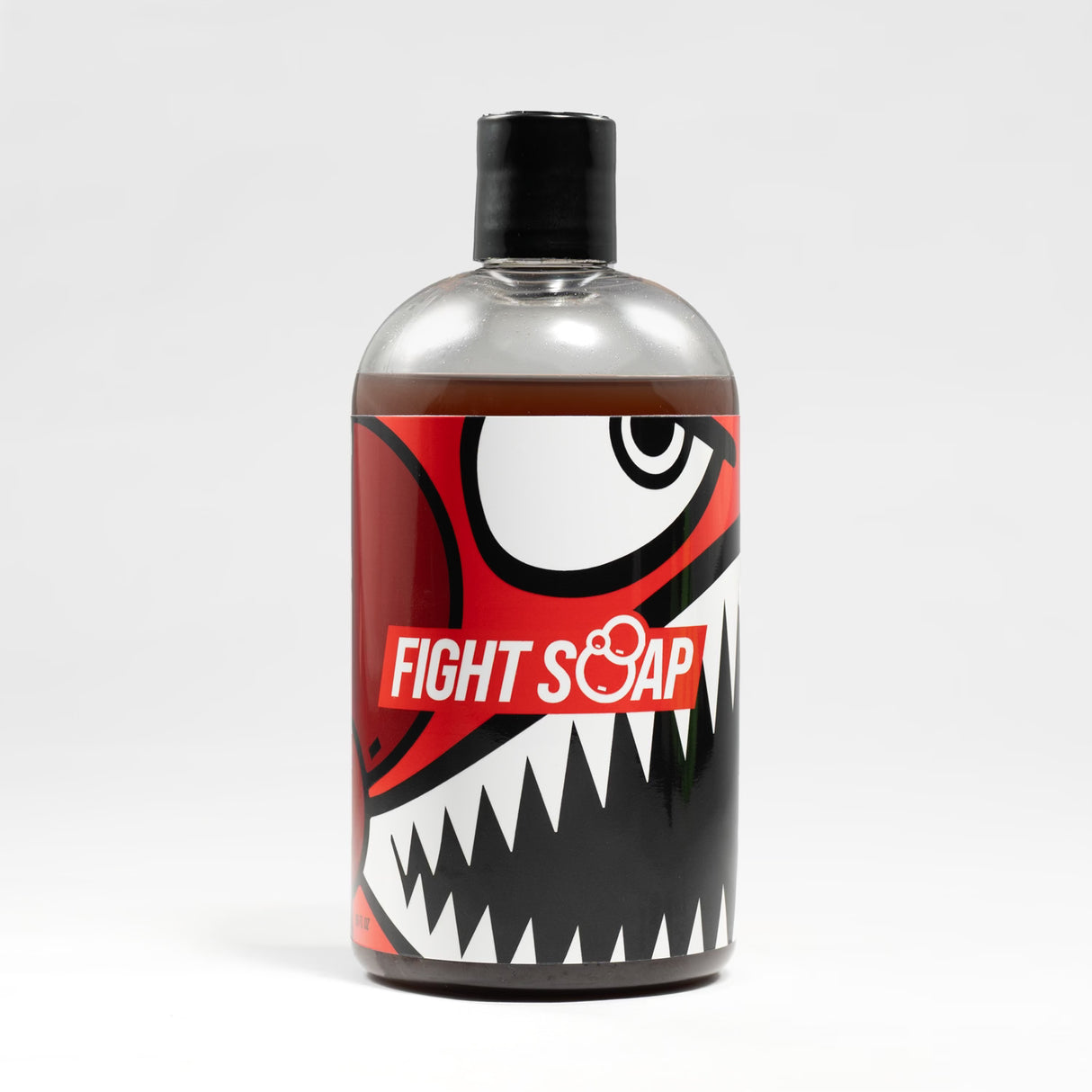 Bottle of Bloody Murder Body Wash with a bold, graphic label featuring a stylized monster face and sharp teeth.