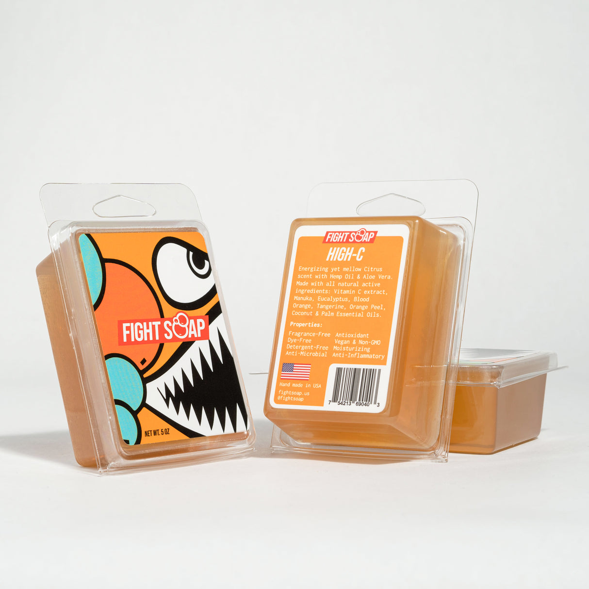 Fight Soap bar soap on white background in clamshell packaging