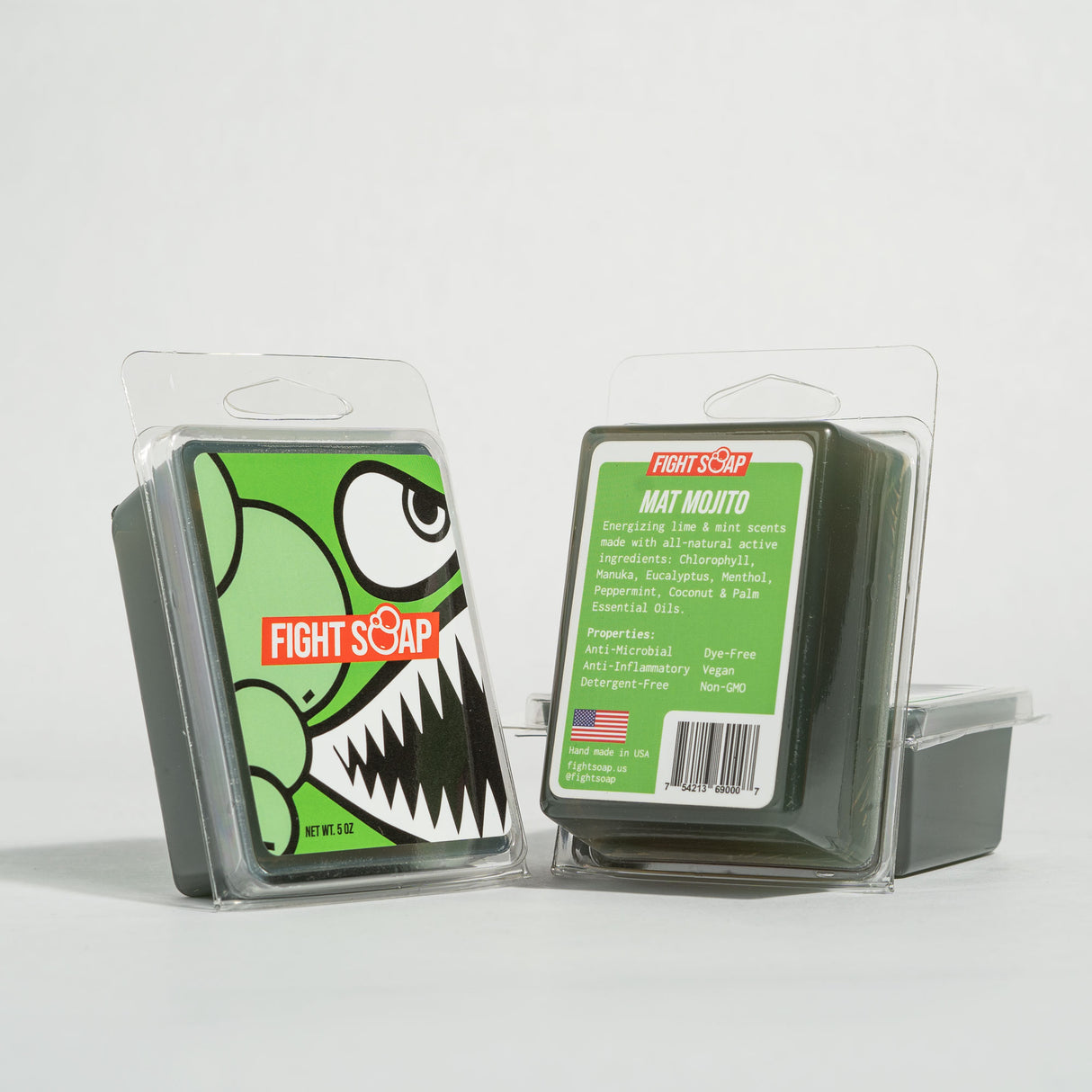 Fight soap fighter bundle with a cartoon monster design and energizing lime-mint scent, made with natural ingredients.